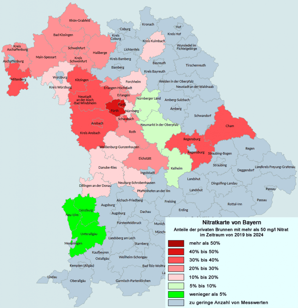 Nitratkarte von Bayern mit Legende 2019-2024