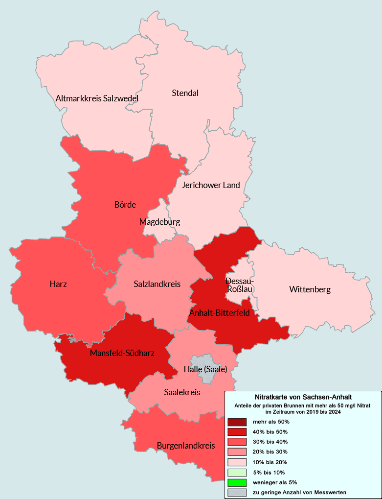 Nitratkarte von Sachsen-Anhalt mit Legende 2019-2024