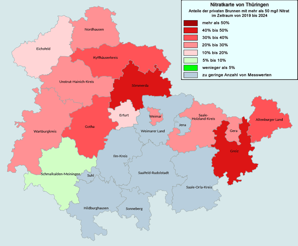 Nitratkarte von Thüringen mit Legende 2019-2024