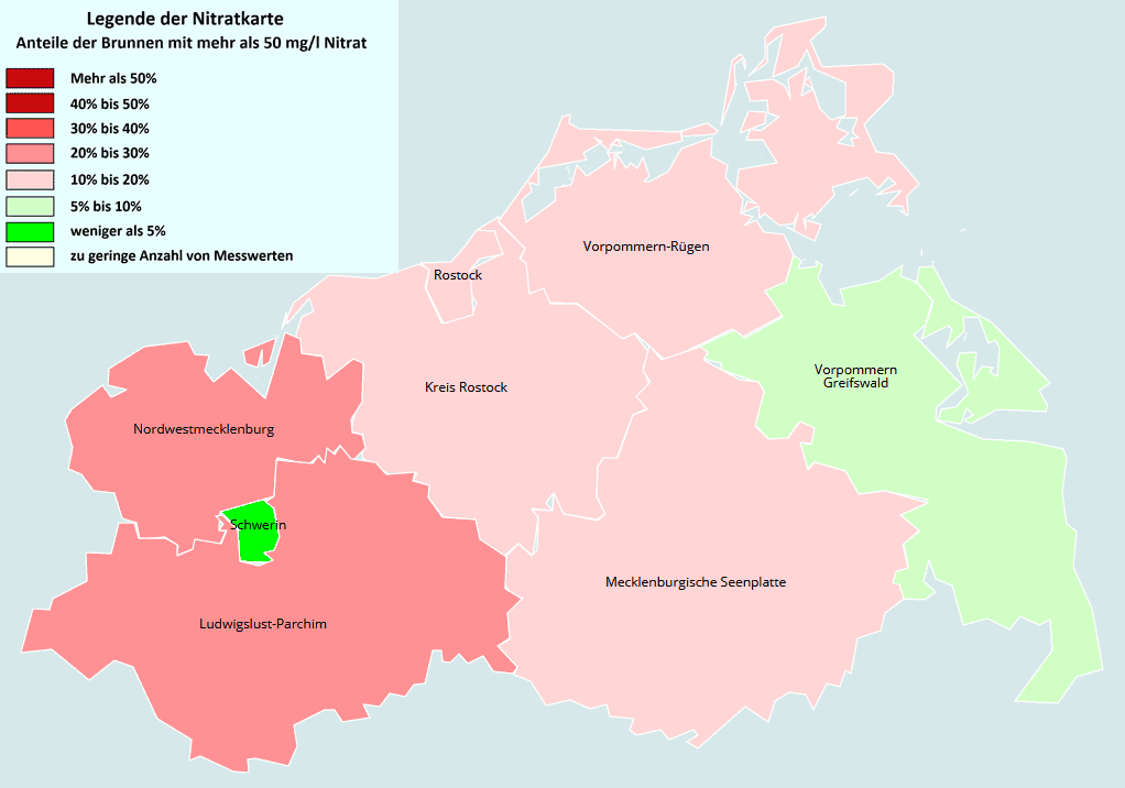 Nitratkarte Mecklenburg-Vorpommern aus den Jahren 2017 bis 2022 vom VSR-Gewässerschutz