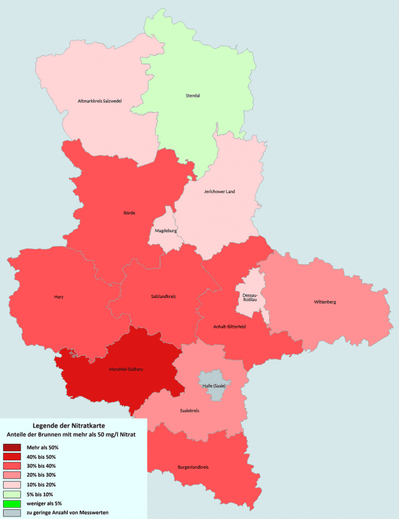 Nitratkarte Sachsen-Anhalt aus den Jahren 2018 bis 2023 vom VSR-Gewässerschutz