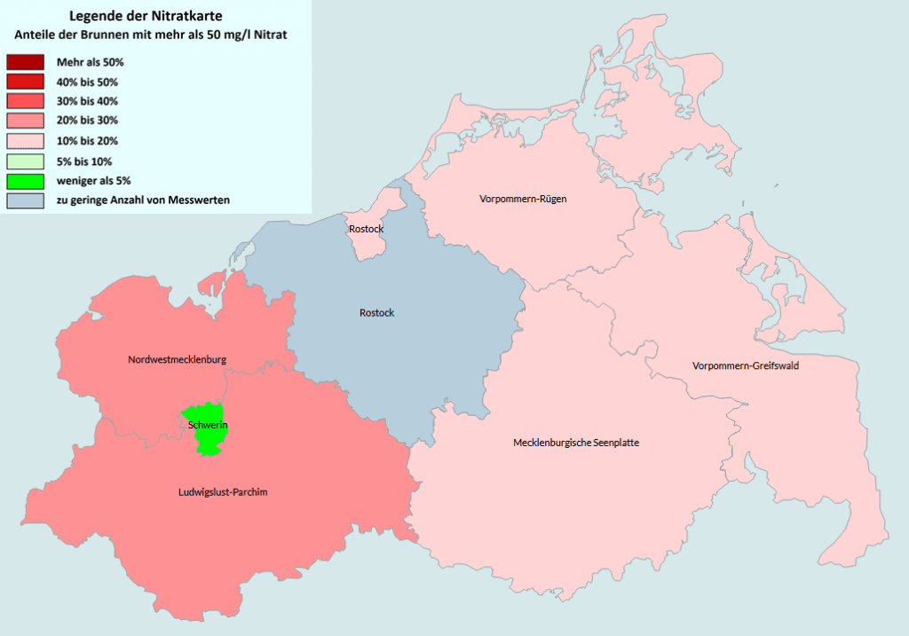 Nitratkarte Mecklenburg-Vorpommern aus den Jahren 2018 bis 2023 vom VSR-Gewässerschutz