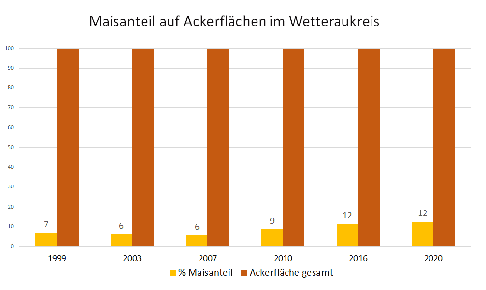 Entwicklung der Maisflächen im Kreis Wetteraukreis