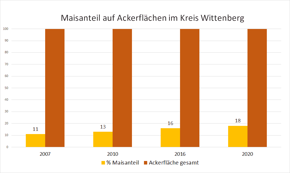 Entwicklung der Maisflächen im Kreis Wittenberg